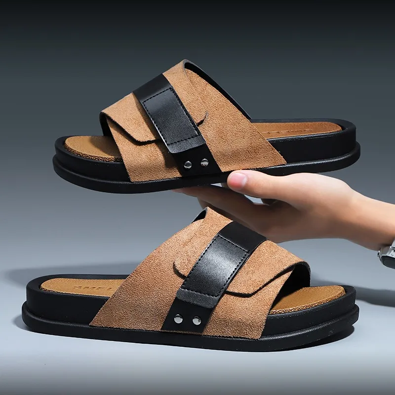 

Slippers Men's Summer Outdoor Casual Men's Shoes Thick-soled Frosted Leather Business Men's Sandals and Slippers 2024
