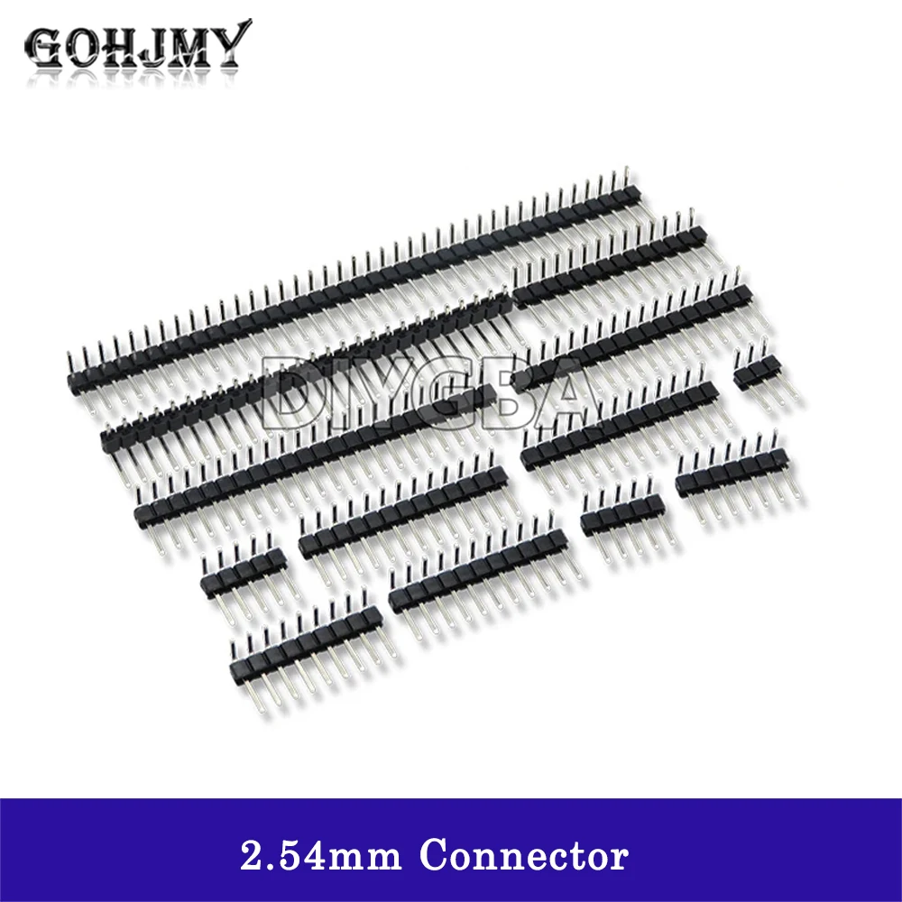 10PCS Connector Socket 2.54mm Pitch Strip 1X/2/3/4/5/6/8/10/40 Pin Single Row Right Angle Male Pin Header 3P/4P/6P/8P/20P/40Pin