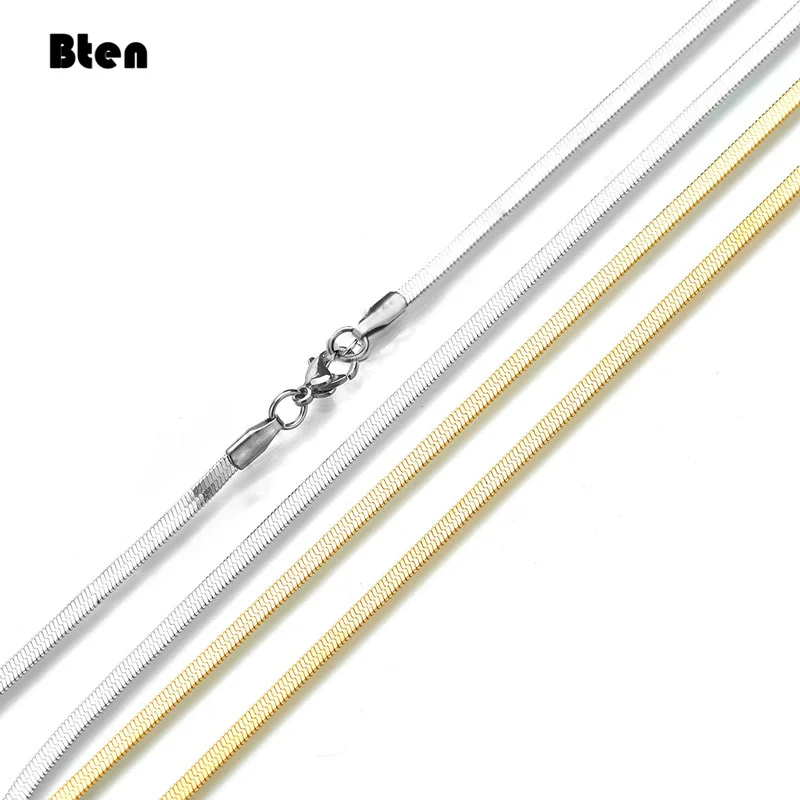 BTEN Charm kobiety łańcuszek węża Choker naszyjnik ze stali nierdzewnej złoty kolor srebrny płaskie Chokers w jodełkę Link dla dziewczynek 4mm — zdjęcie 6