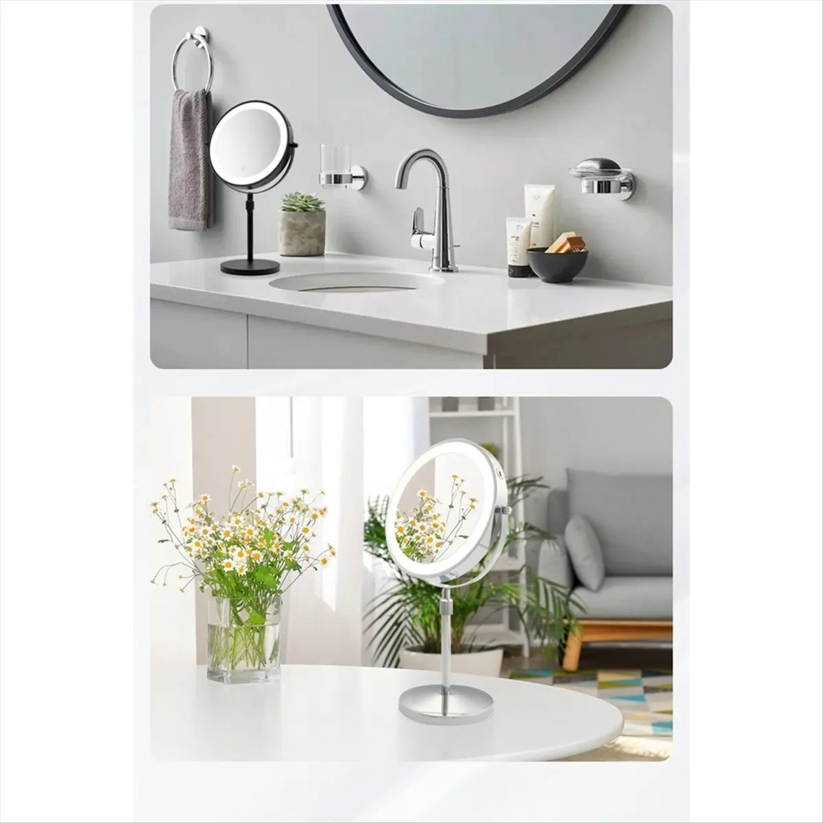 Punctual- 8-Inch 10x LED Adjustable Makeup Mirror with Daylight, Desktop Vanity Mirror for Dressing & Cosmetics