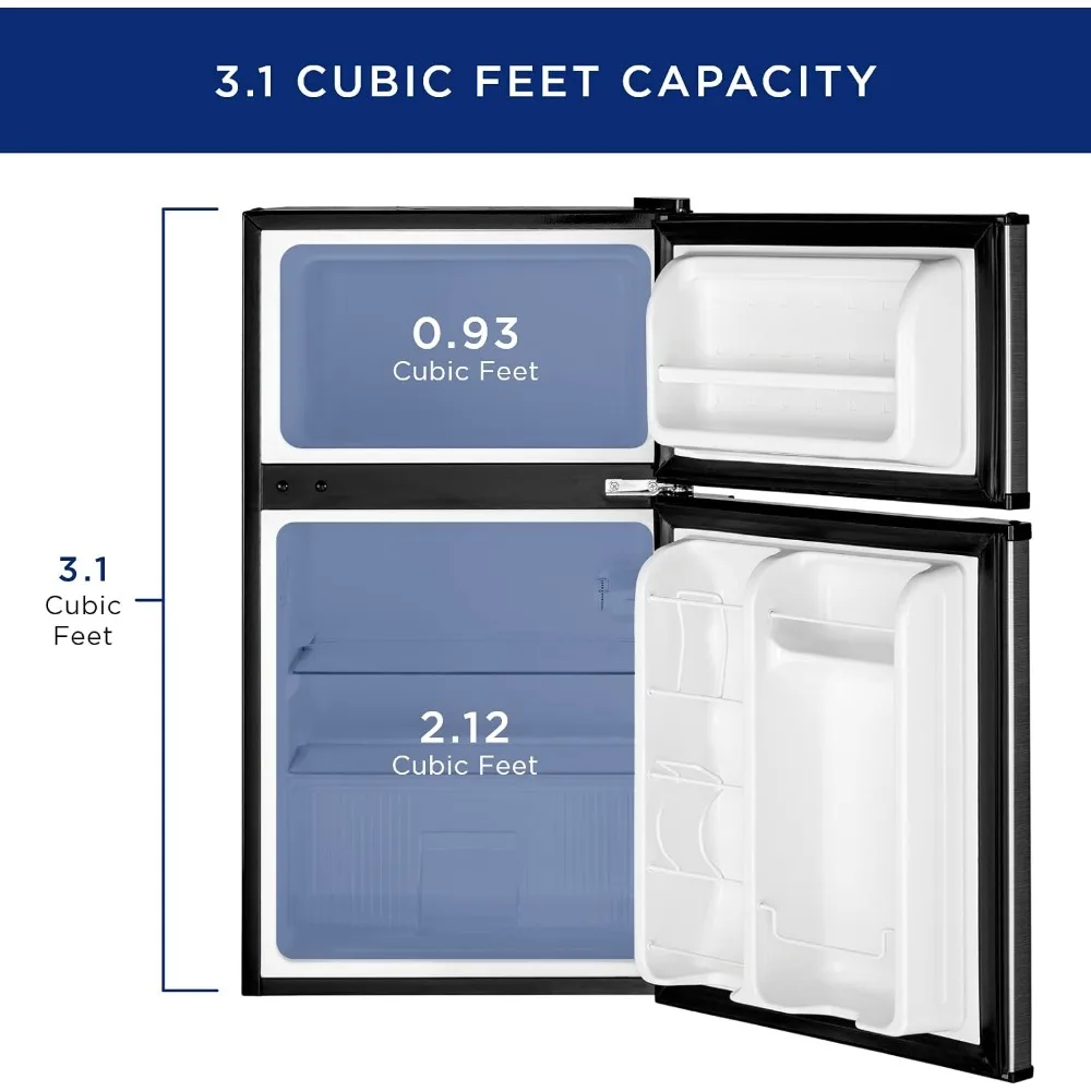 Mini Fridge With Freezer | 3.1 Cubic Ft. | Double-Door Design With Glass Shelves, Crisper Drawer & Spacious Freezer