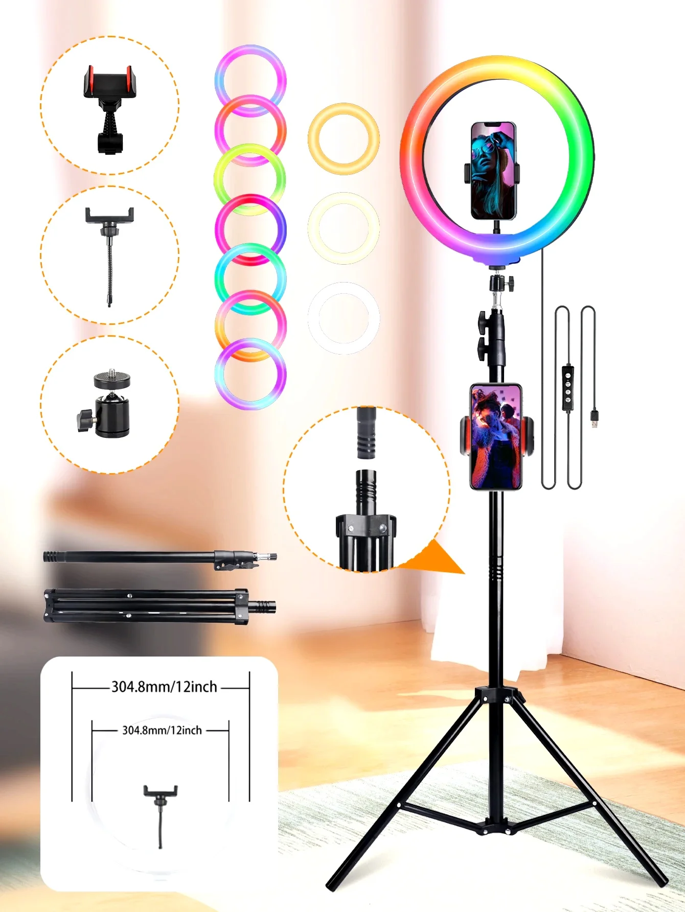 

10Inch LED Ring Light, Two Section Adjustable 160cm Tripod, Portable Fill Light for Live Streaming, Photo Selfies, Video Record