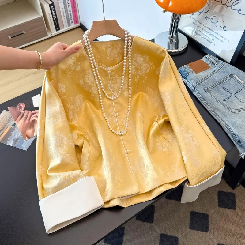 New Chinese Style Classical Autumn Heavy Embroidery Small V-Neck Improved Sleeve Long Sleeve Women's Top Coat