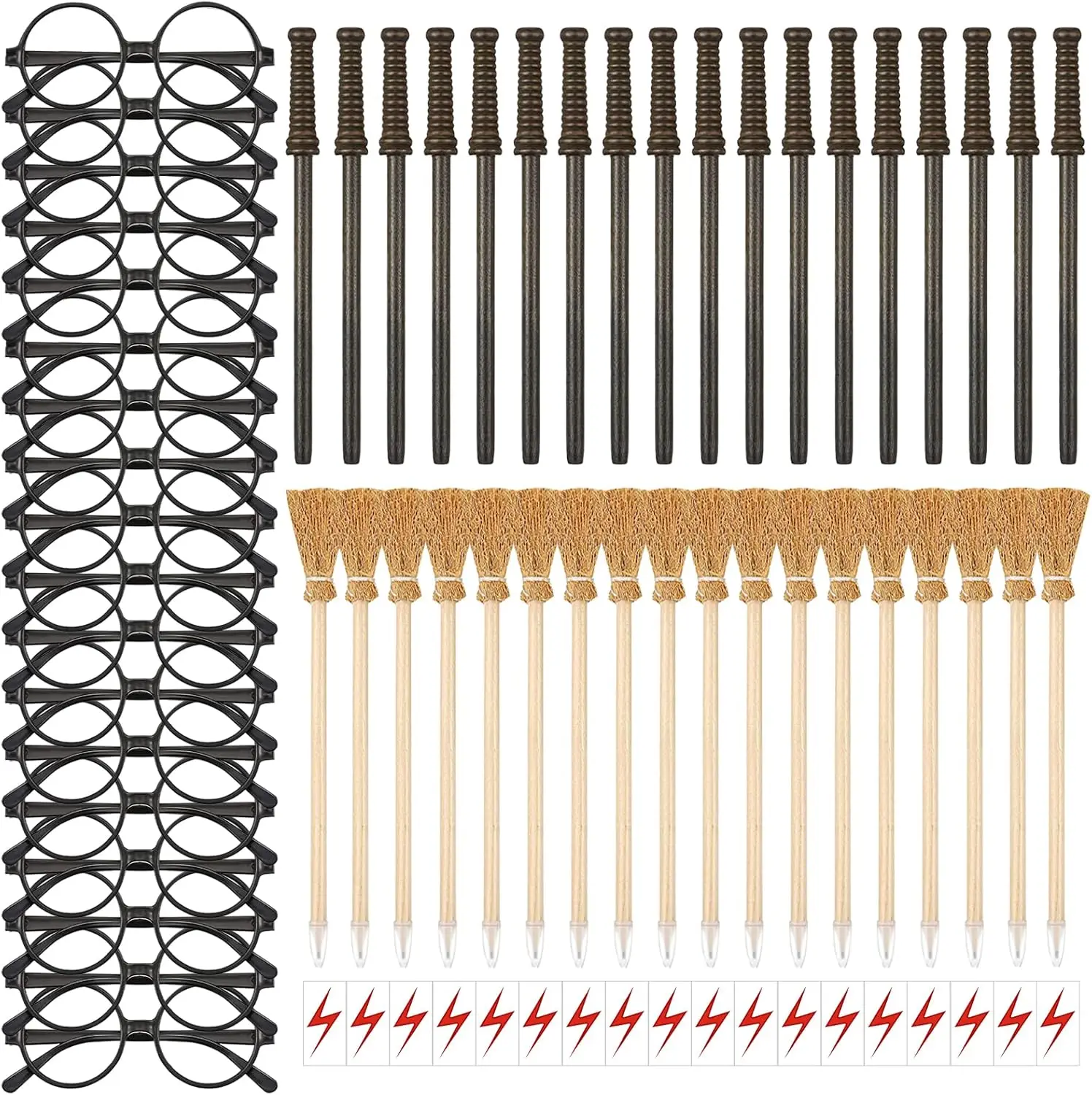 Cadeaux de fête baguette de magicien, crayons de baguette, crayons de balai de sorcière, tatouages éclair, lunettes, accessoires de Cosplay d'halloween