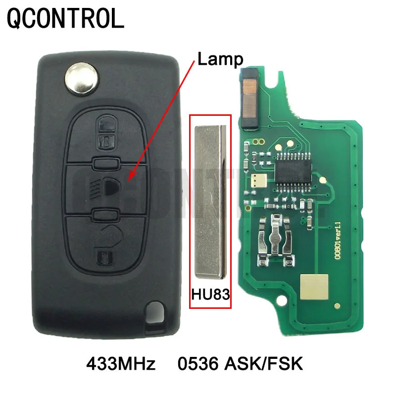 

QCONTROL New Remote Key for PEUGEOT 207 307 308 408 Partner 433MHz Auto Door Lock (CE0536 ASK/ FSK HU83 Blade)