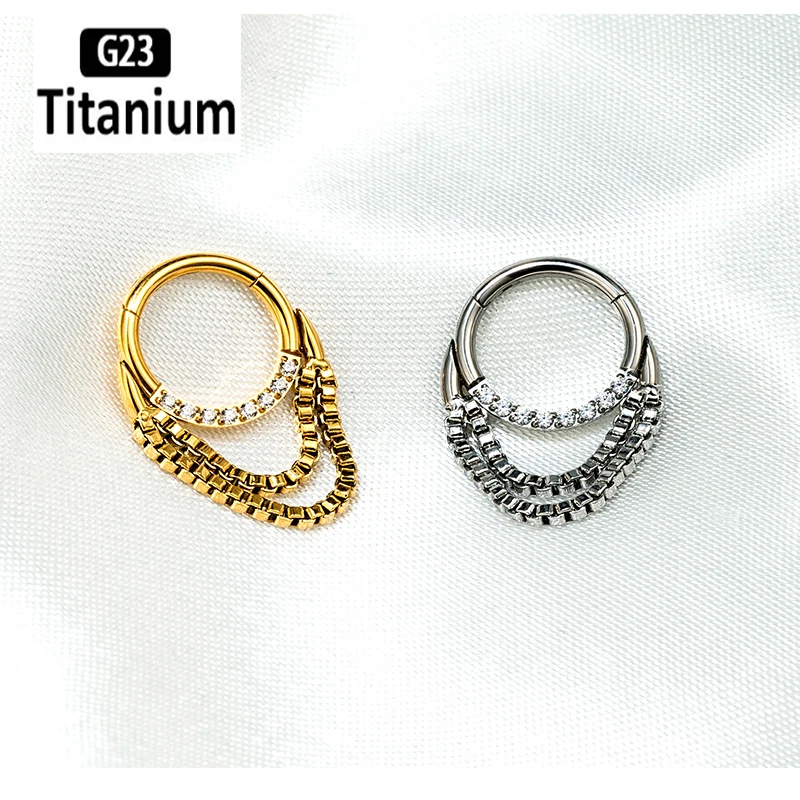 

1PC G23 Titanium Piercing Chain Nose Rings Clicker Septum Hoop Zircon Tragus Lip Ear Nipple Studs Helix Body Jewelry Earring 16G