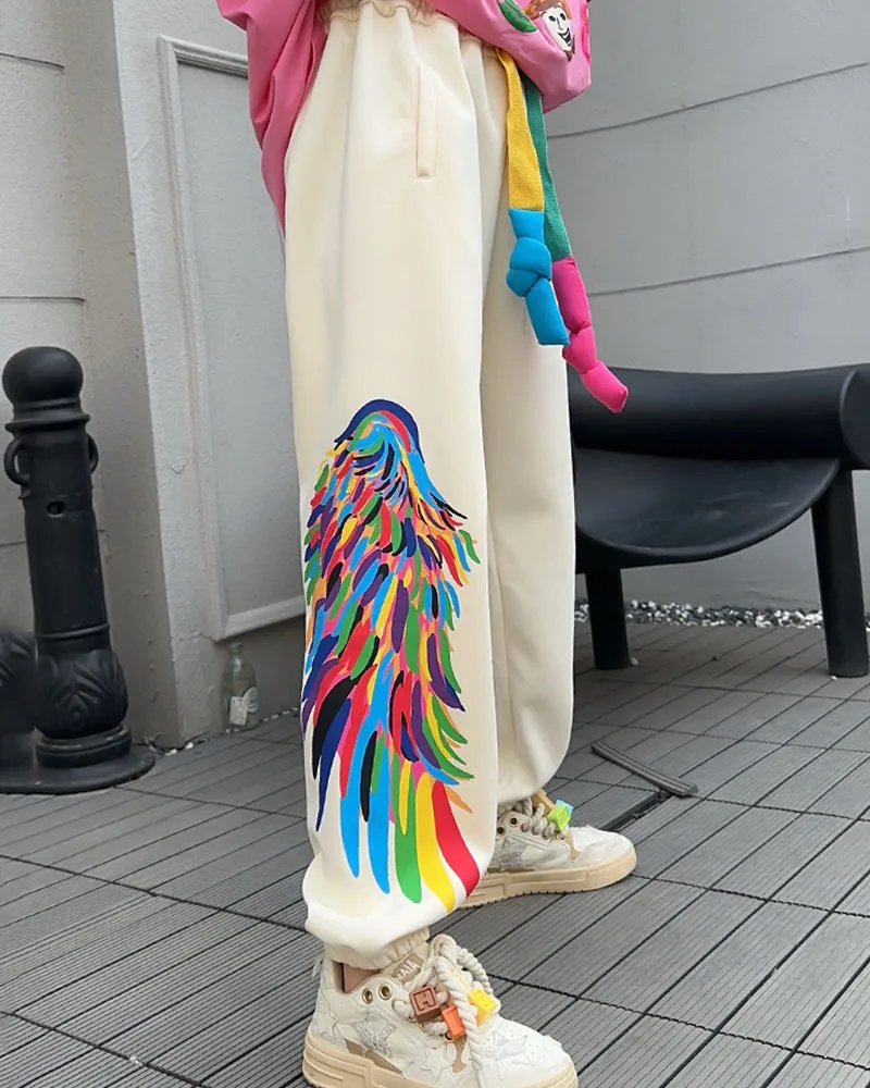 Graffiti Wings pantaloni oversize donna 2024 autunno nuovi vestiti Y2k pantaloni Jogger Casual a vita alta pantaloni sportivi Streetwear Hip118cm