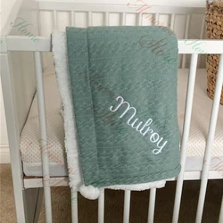 Baby Blanket Custom Embroidered Name Kids Pom Pom Soft Blanket Personalized Name Newborn Baby Shower Party Gift Stroller Blanket