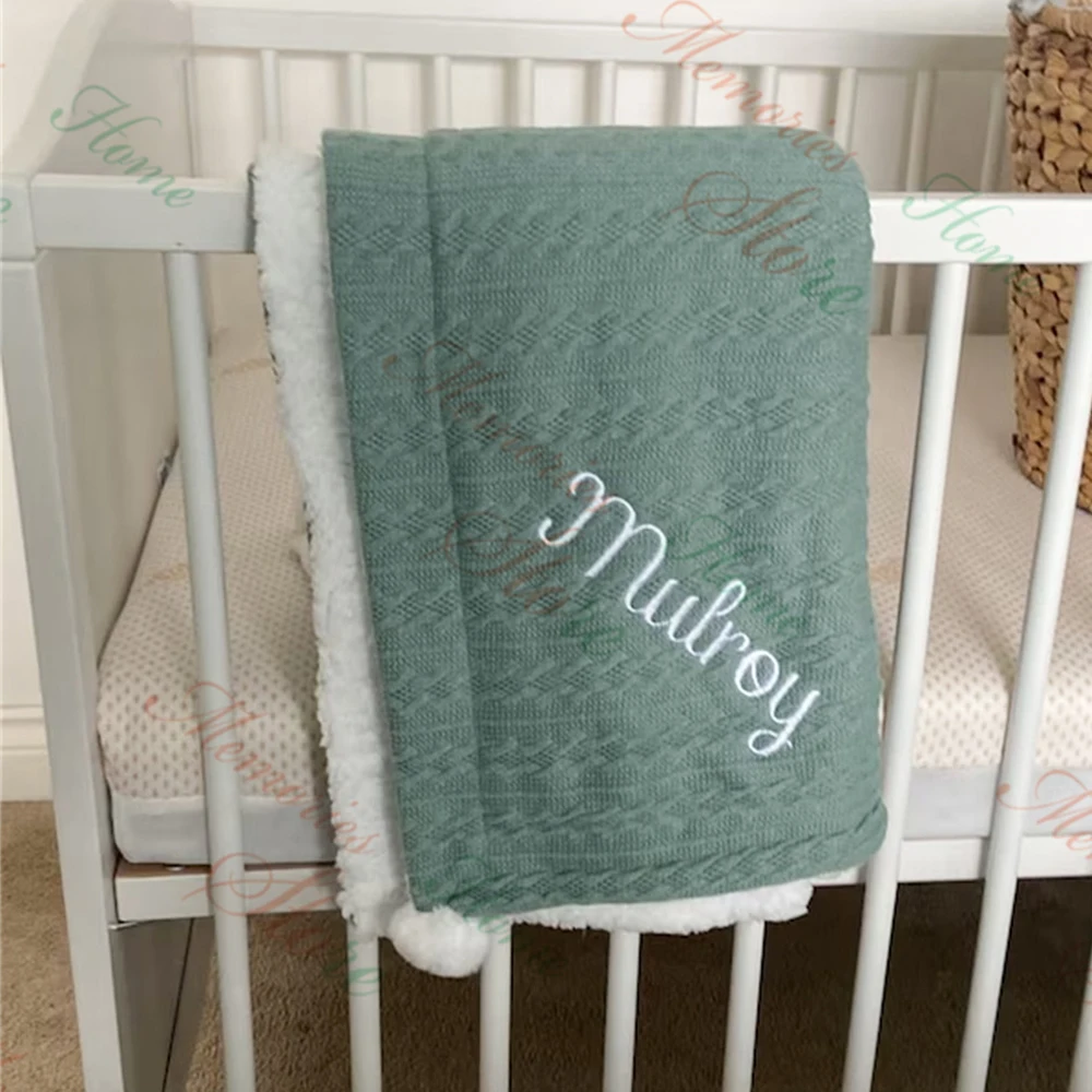 Baby Blanket Custom Embroidered Name Kids Pom Pom Soft Blanket Personalized Name Newborn Baby Shower Party Gift Stroller Blanket