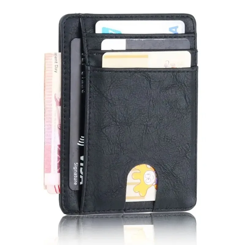 Blocking Leather Slim Wallet Credit ID Card Holder Purse Money Case for Men Women Porte Carte Badge lanyard Card Holder