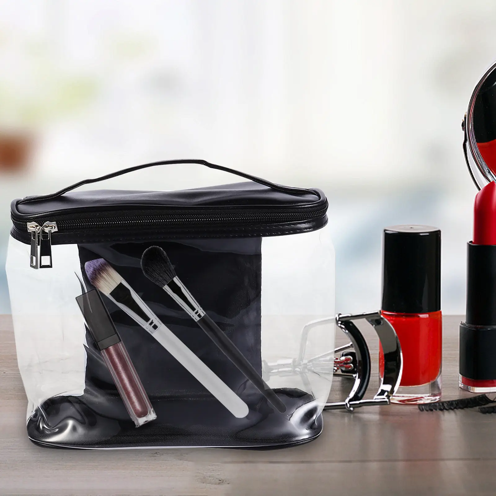 

Водонепроницаемая прозрачная дорожная сумка для хранения косметики с двойной молнией и удобной ручкой, сумка для туалетных принадлежностей