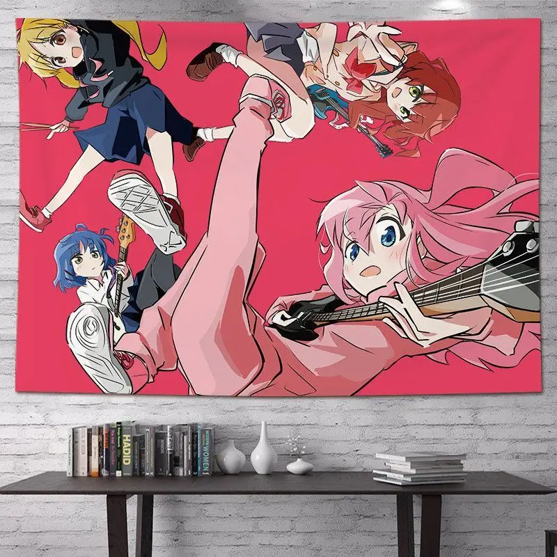 VIKAMA Bocchi The Rock Anime Wall Tapestry Four Girls Sunset Crosswalk Band Home Decor Charming Soft Durable Cozy Aesthetic Gift