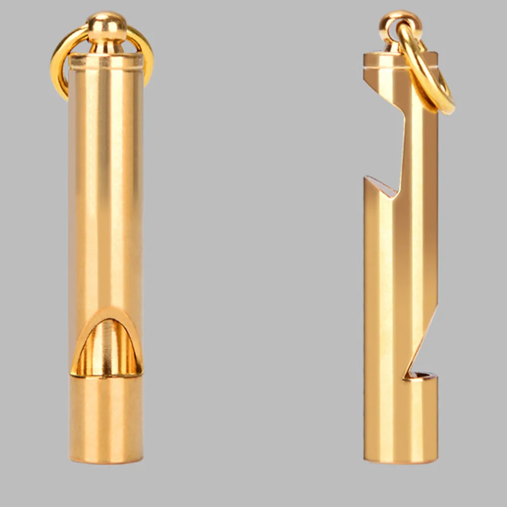 قطعتان من صفارة النحاس الذهبية للاستخدام الرياضي في حالات الطوارئ مع حزام معصم بحجم محمول بصوت عالٍ