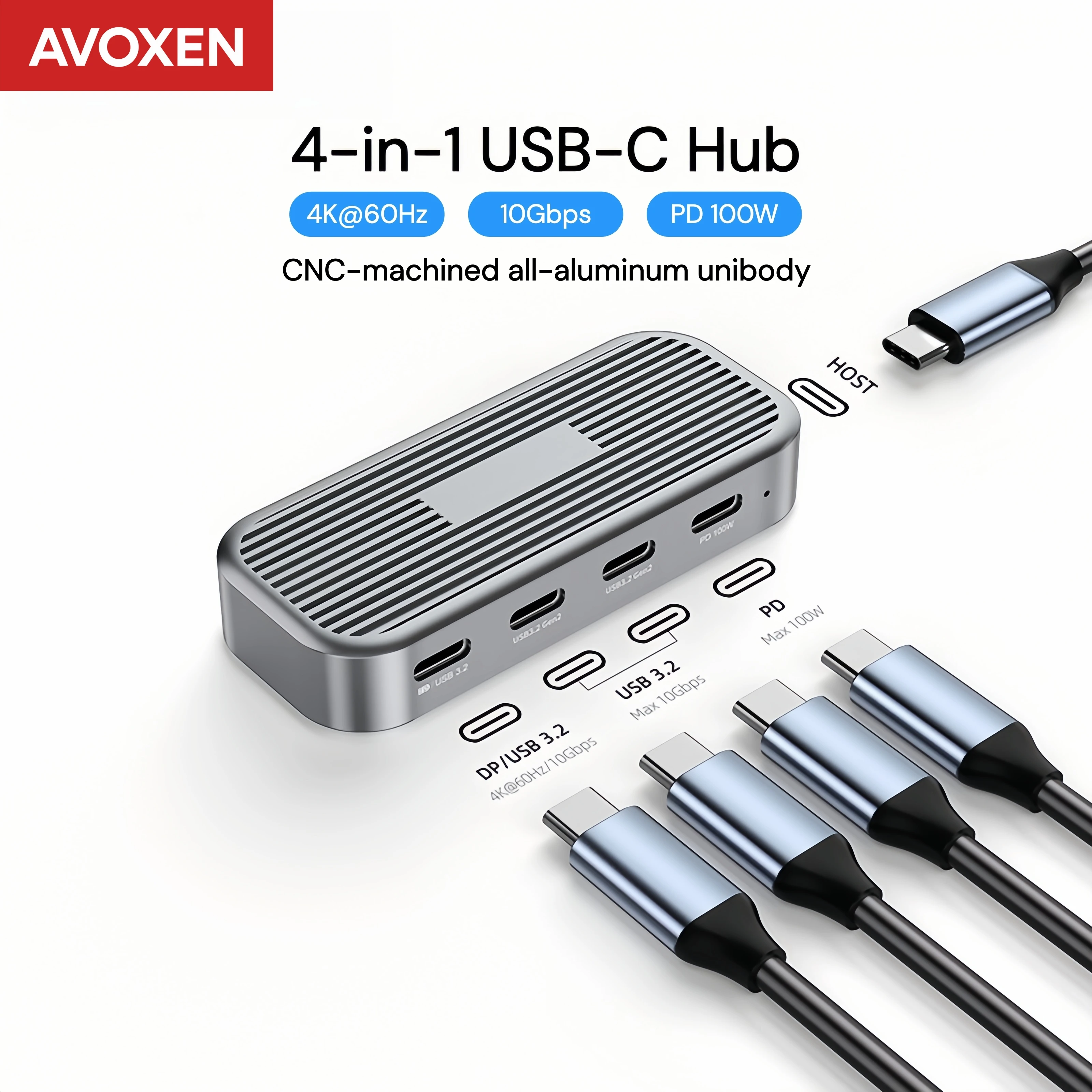 USB C Hub 4K 60Hz Video Transfer PD 100W 10Gbps Aluminium USB 3.2 Gen 2 Hub Laptop Docking Station Type C Adapter USB Splitter