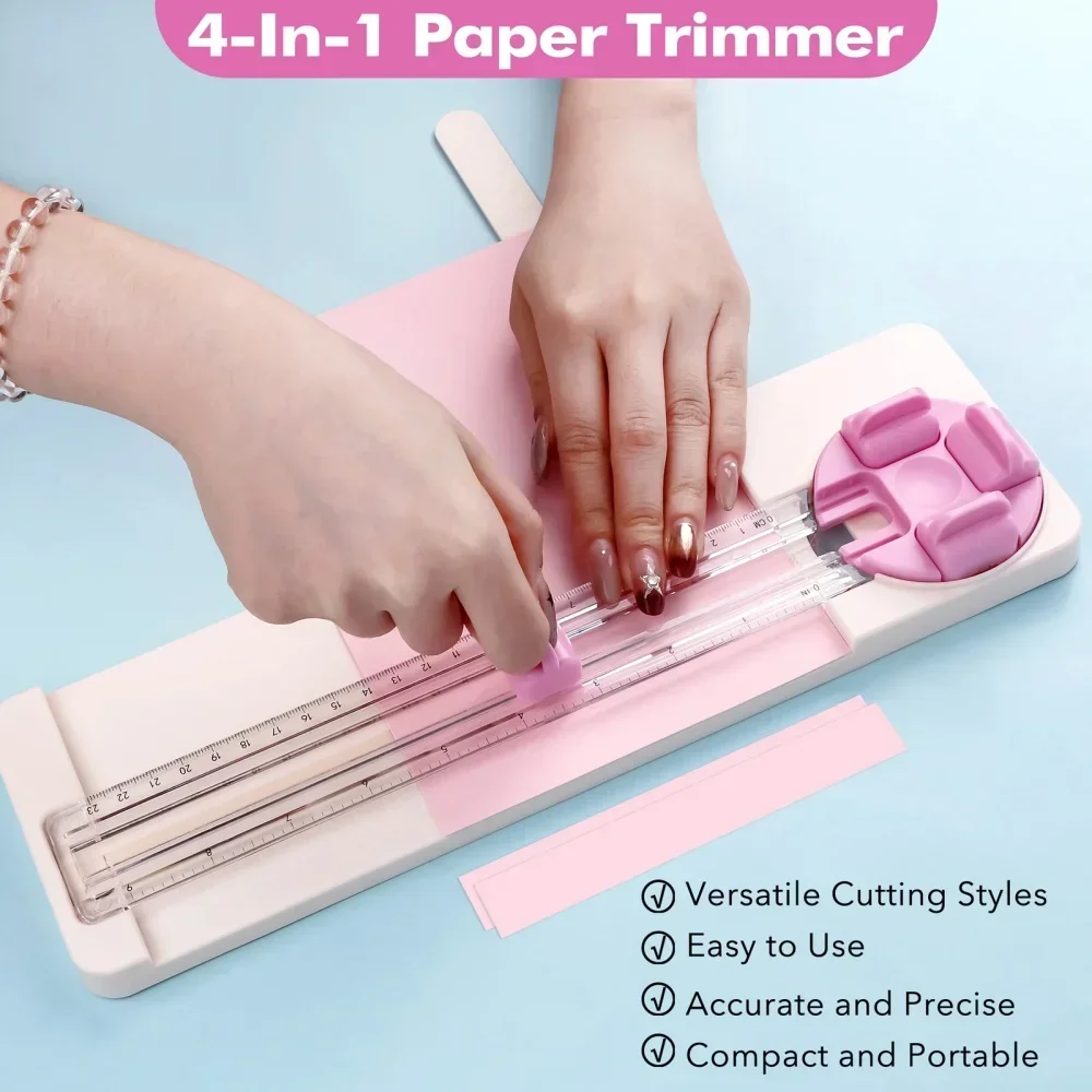 Multi-Functional 4-in-1 Paper Trimmer with Dial Blades Precision Craft Paper Cutter for DIY Scrapbooking Paper Cutting Tool