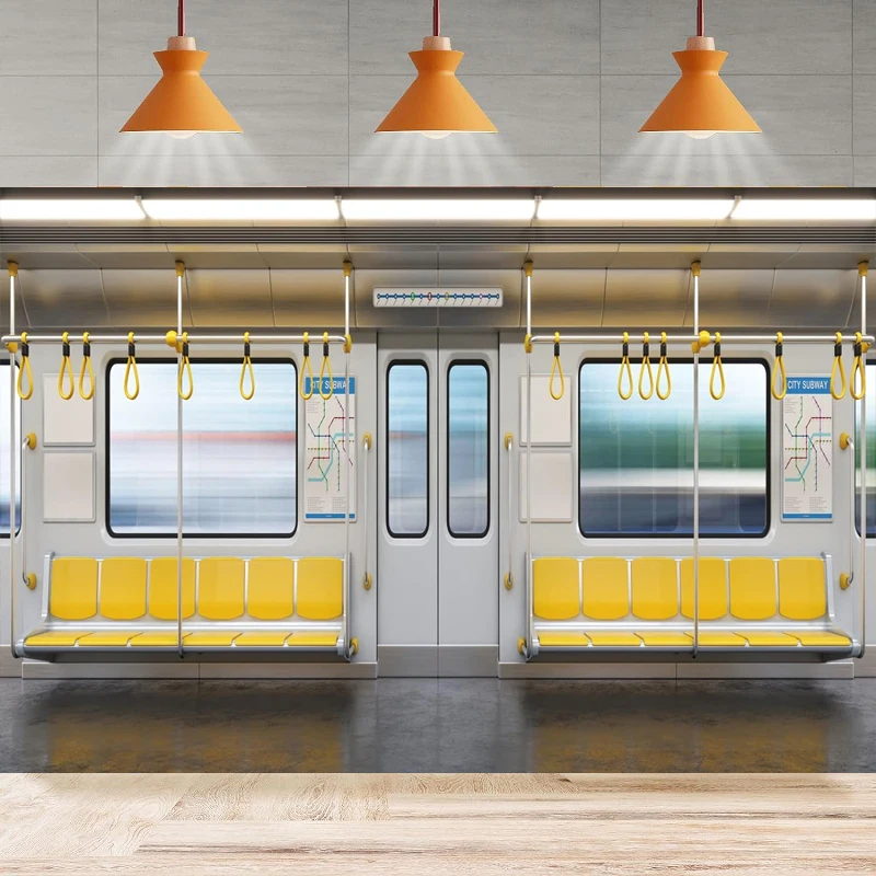 

City Subway Car Photography Background For 3D Metro Cross Section Empty Interior Public Seat Birthday Party Backdrop Wall Banner