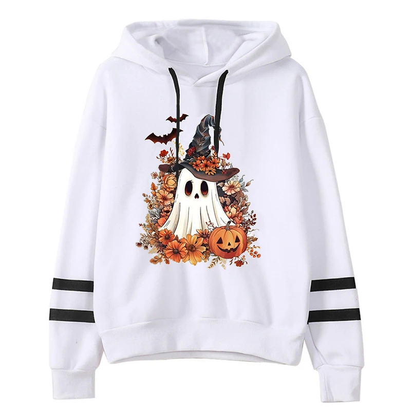 

Halloween Flower Ghost Pumpkin Bat Print Hooded Hoodies Women Sweatshirts Long-sleeved Autumn Casual Hooded Sweatshirt