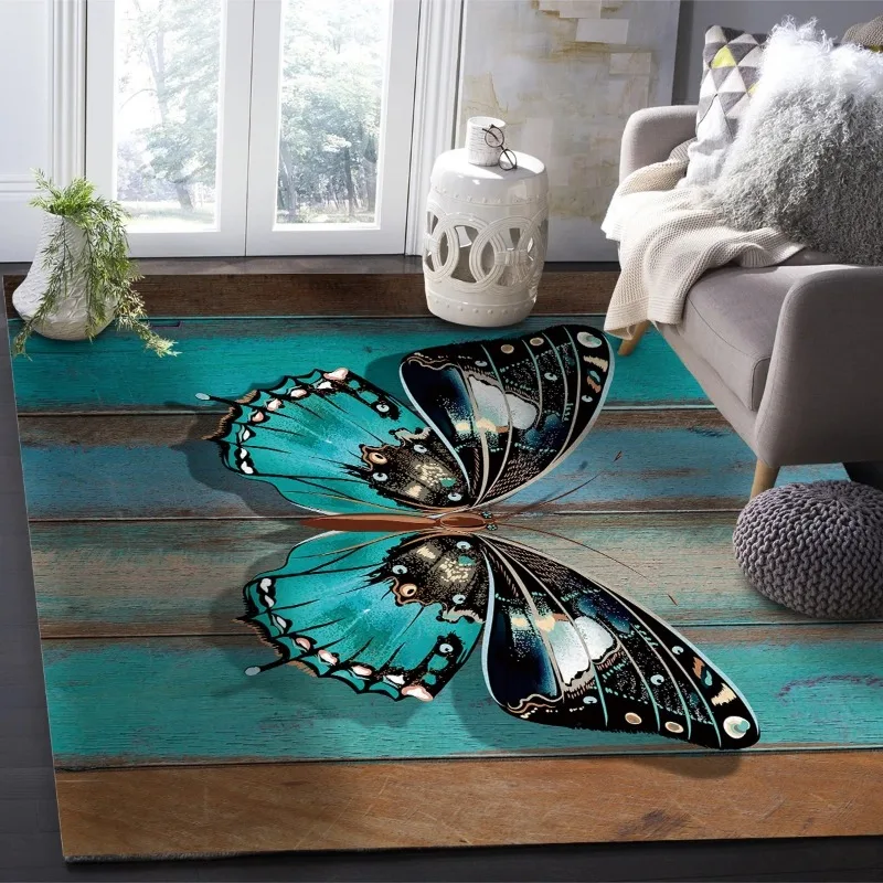 Wooden Texture Turquoise Butterfly Rugs for Bedroom Home A Living Room Carpet Living Room Sofa Coffee Table Balcony Floor Mat