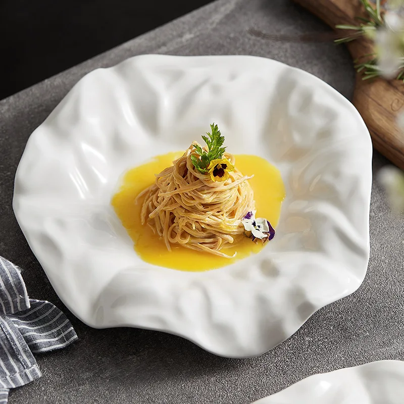 Breakfast Afternoon Tableware Pasta Fat Reduction Serving Home Dessert Ceramic Crease Dinner Plates