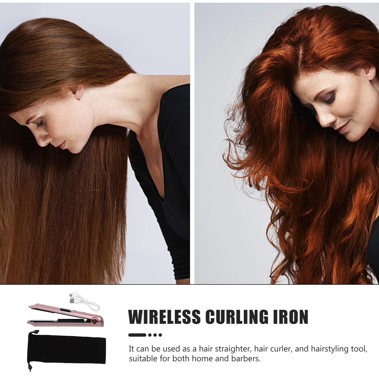 

Plastic Hair Straightener Curler 2-in-1 Adjustable Temperature Compact Lightweight Hair Styling Tool for Women Men