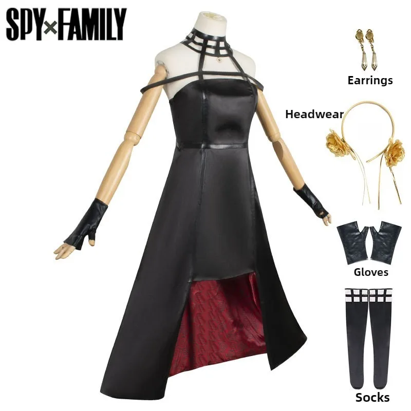 Yor Forger Cosplay Costume Anime Spy Family Dress Elastic Thigh Stockings Tights Highs Wig Earrings Yor Forger Costume Full Set