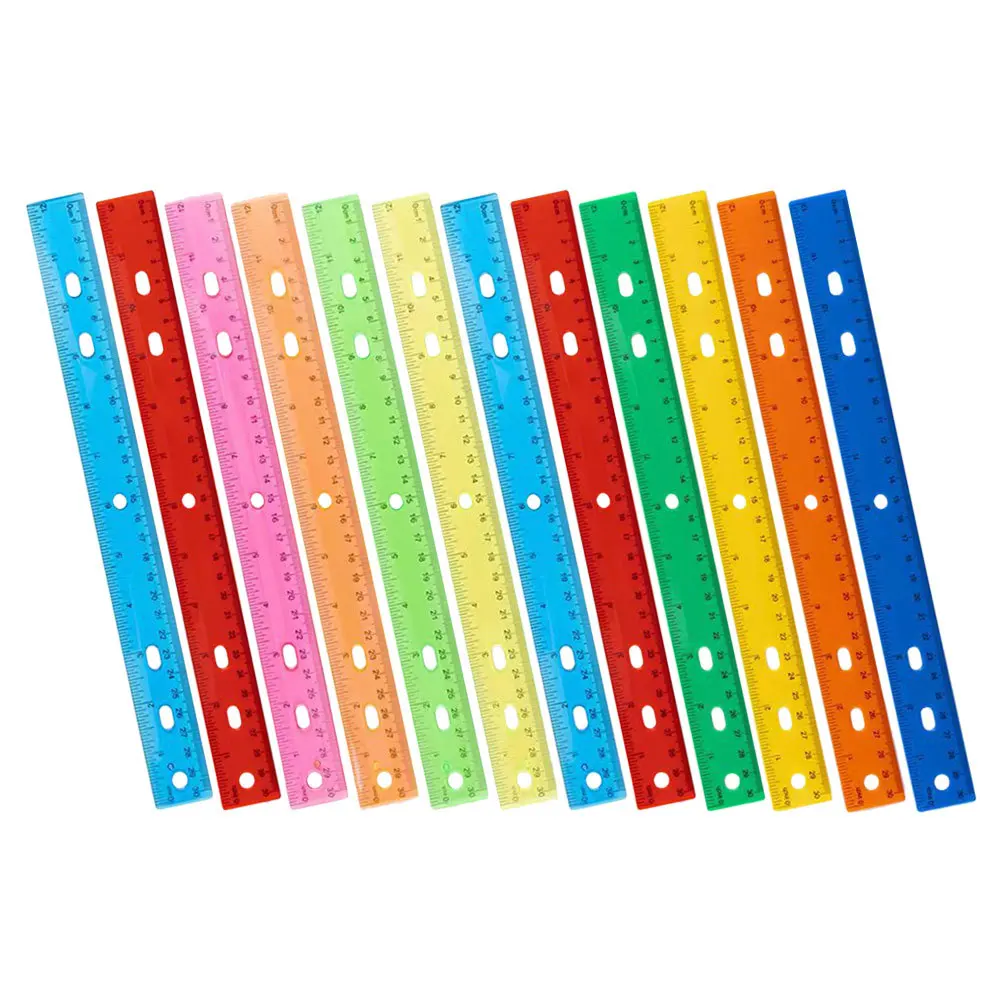 12 قطعة من البلاستيك الملون المستقيم 30 سنتيمتر مقياس مزدوج بوصة سنتيمتر أداة قياس للفصول الدراسية مكتب طالب الرسم العمارة