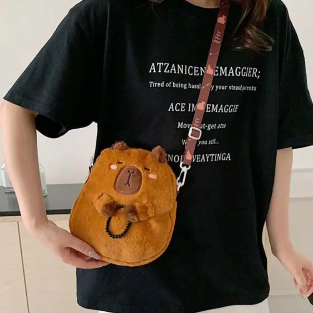 Tier Cartoon Capybara Plüsch Umhängetasche Reißverschluss Große Kapazität Capybara Umhängetasche Mode Gefüllte Cartoon Capybara Handtasche