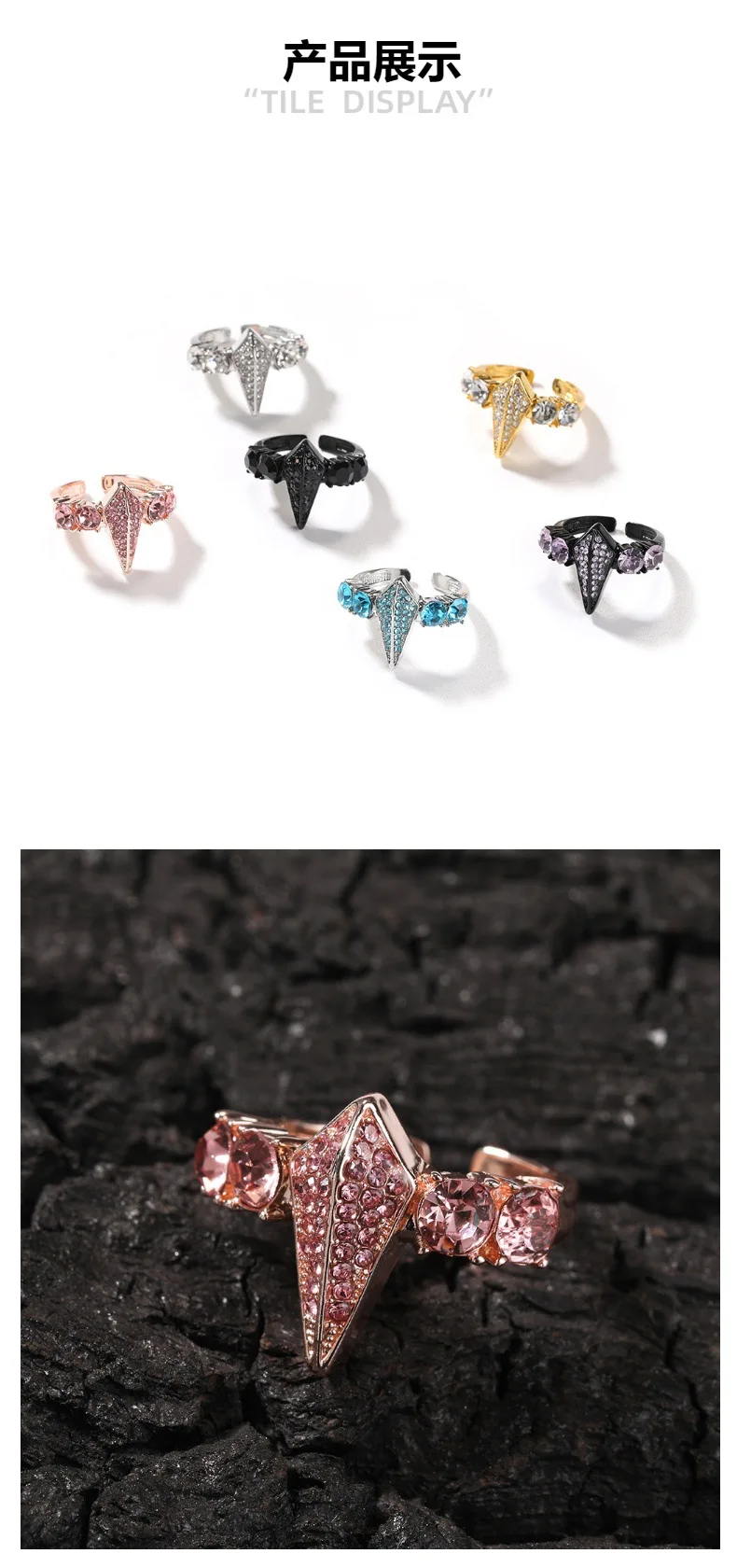 Like Cross Shape Bling Bling Iced Out Crysatal Mirco Pave Prong Setting Alloy Ring Hip Hop Jewelry BR109