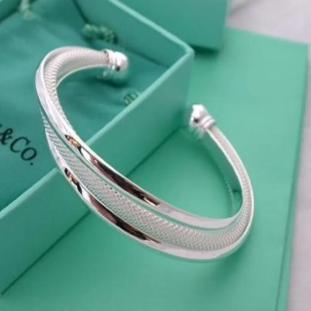 

Factory Direct Sales Fine 925 Sterling Silver Cuff Bangles Bracelets For Women Fashion Wedding Party Christmas Gifts Jewelry