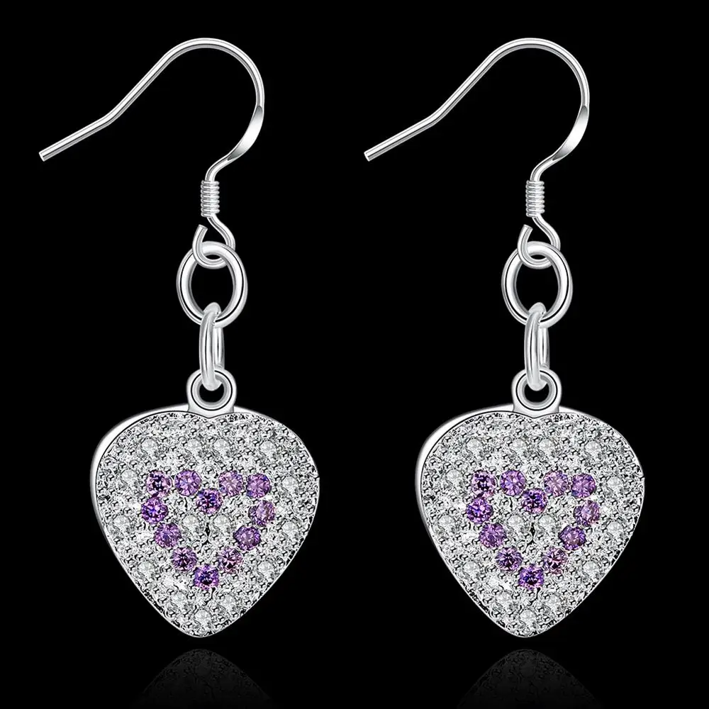 

925 Sterling Silver Noble Crystal Romantic Heart Earrings For Women Fashion Party Wedding High Quality Jewelry Holiday Gifts