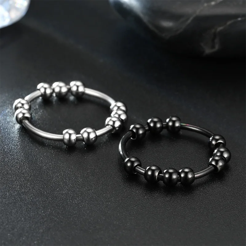 New Stainless Steel Beads Anxiety Rings Stress Relief Fidget Rings For Women Men INS Simple Style Fashion Jewelry Gifts Trend