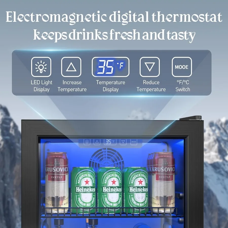 ثلاجة ومبرد للمشروبات قائمة بذاتها لبيرة الصودا أو النبيذ 90 علبة ثلاجة صغيرة مع باب زجاجي ودرجة حرارة رقمية