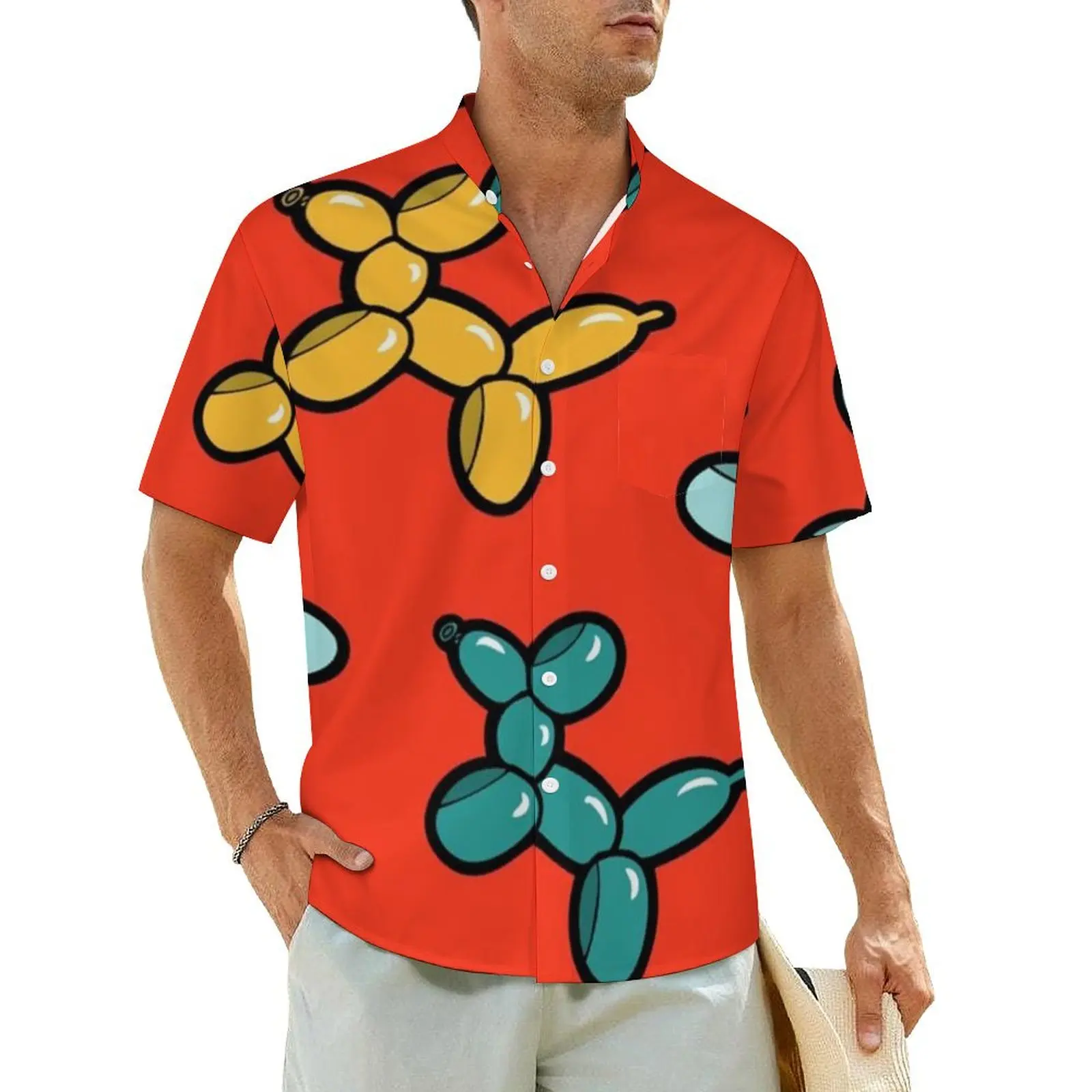 

Balloon Animal Dogs Casual Shirt Funny Balloons Novelty Hawaiian Shirts Male Short Sleeve Beach Street Style Oversized Blouses