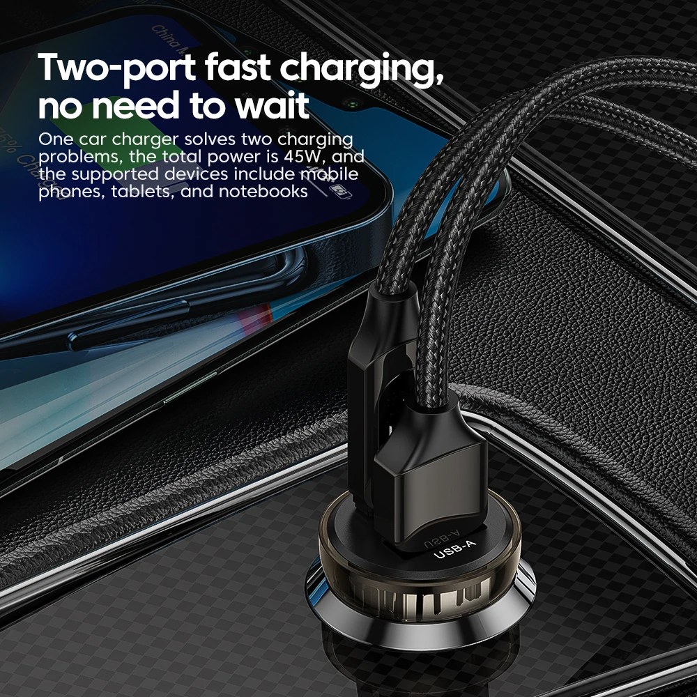 شاحن سيارة من Toocki شاحن سريع بقدرة 30 واط طراز QC3.0 شاحن سيارة من النوع C بمهايئ USB C شاحن usb ثنائي للسفر لهاتف Iphone Huawei شاومي