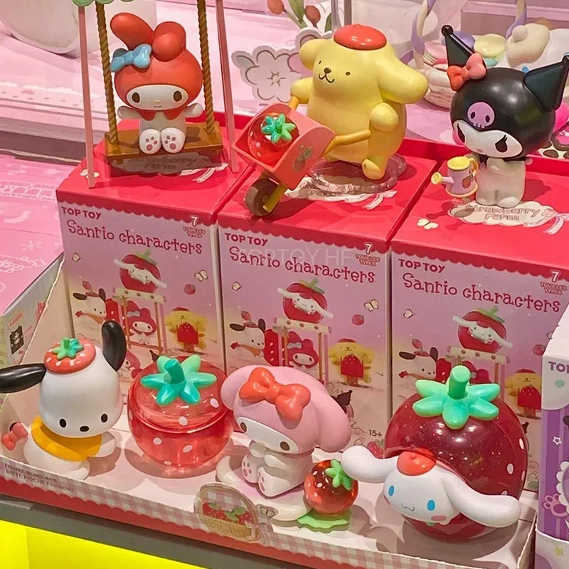 Miniso Characters Strawberry Estate Series Blind Box Toy Kuromi My Melody Cinnamoroll Character Model Pom Pom Purin Doll Gifts