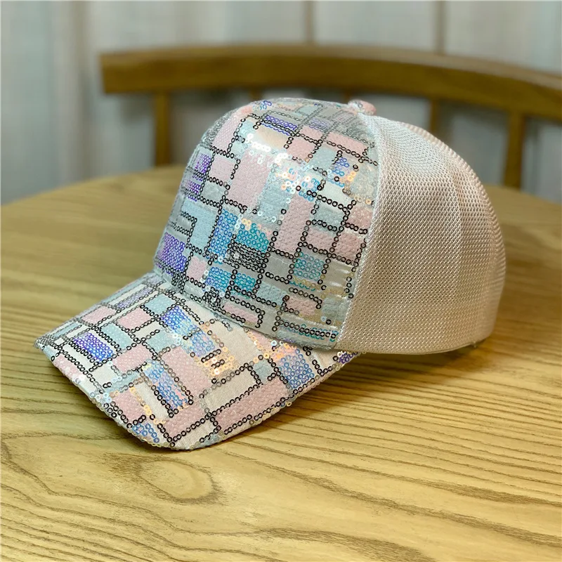 Ladies Outdoor Fashion Baseball Cap Sun Hat Rebound Cap Sequin Cap Street Hip Hop Cap Peaked Cap Mesh Breathable Adjustable Hat