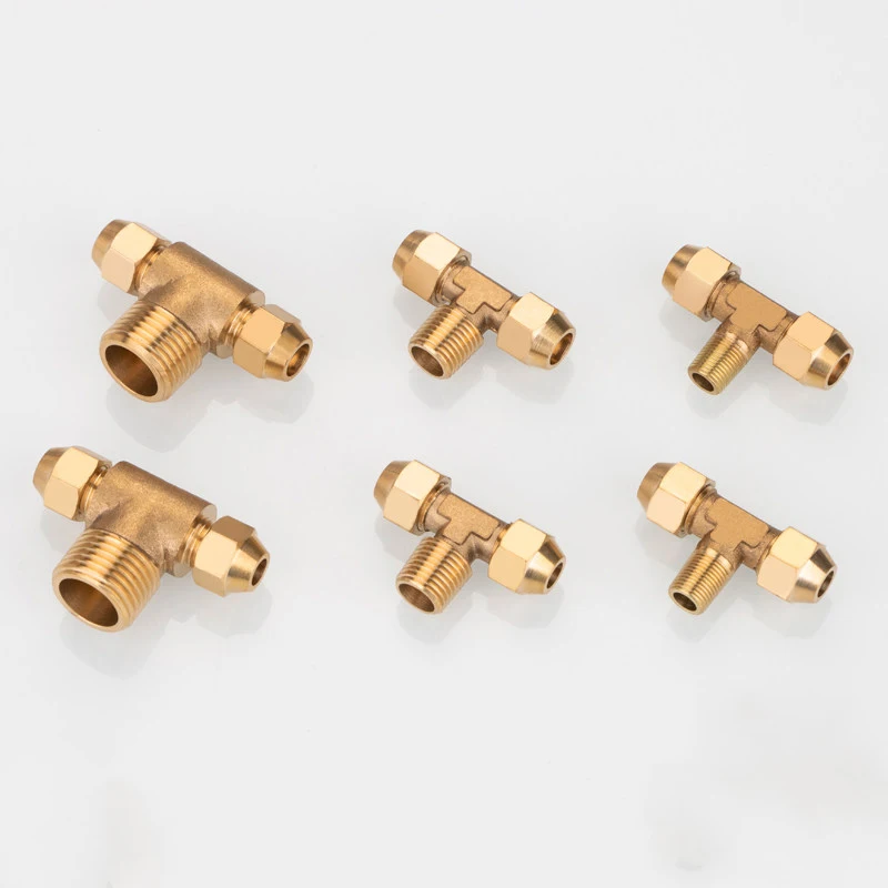 Full copper expansion tee external thread copper aluminum tube horn mouth copper tube joint 6/8/10/12/16