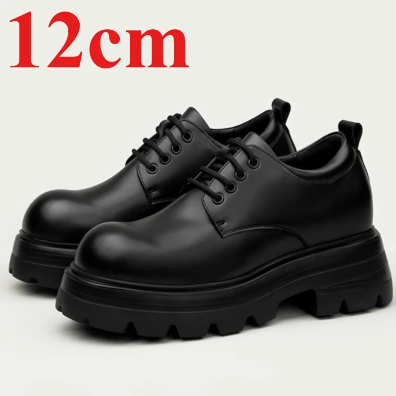 Casual Height Heightening Derby Shoes for Men's 12cm Comfortable and Breathable Thick Soled Elevator Shoes Wedding Dress Shoes