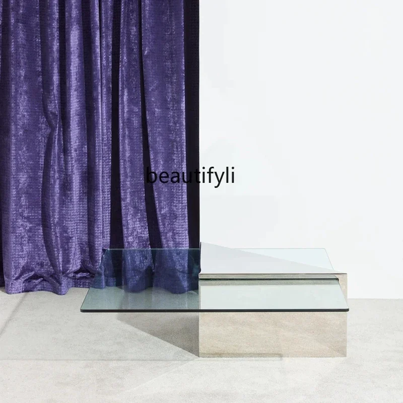 

Postmodern simple stainless steel marble designer creative coffee table small room living room sofa table