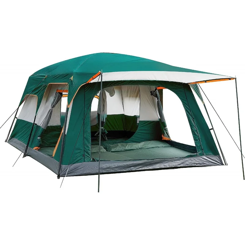 

KTT Extra Large Tent 10-12-14 Person(Style-B),Family Cabin Tents,2 Rooms,3 Doors and 3 Windows with Mesh,Straight Wall,Waterproo