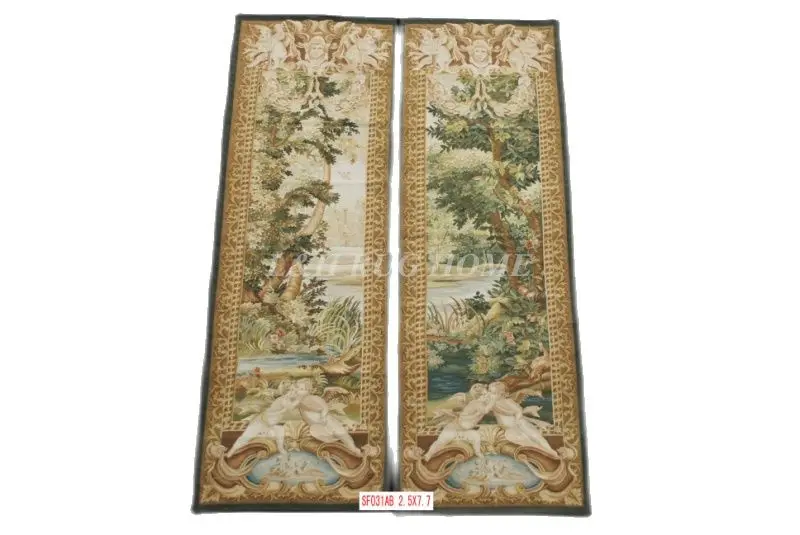 

Free Shipping 2.5'x7.7' Pair of Handmade wool aubusson tapestry gobelin carpet, wall hanging tapestry wool tapestry paintings