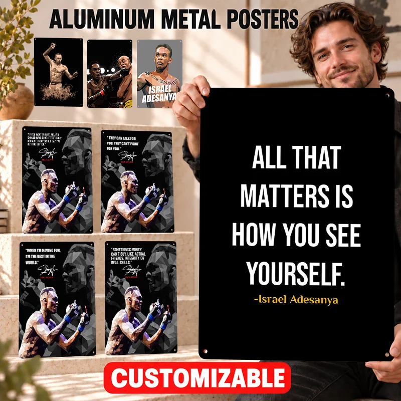Israel Adesanya New Zealand MMA Fighter Printed Posters Personalized Aluminum Metal Sign Wall Art For Sports Room Or Man Cave