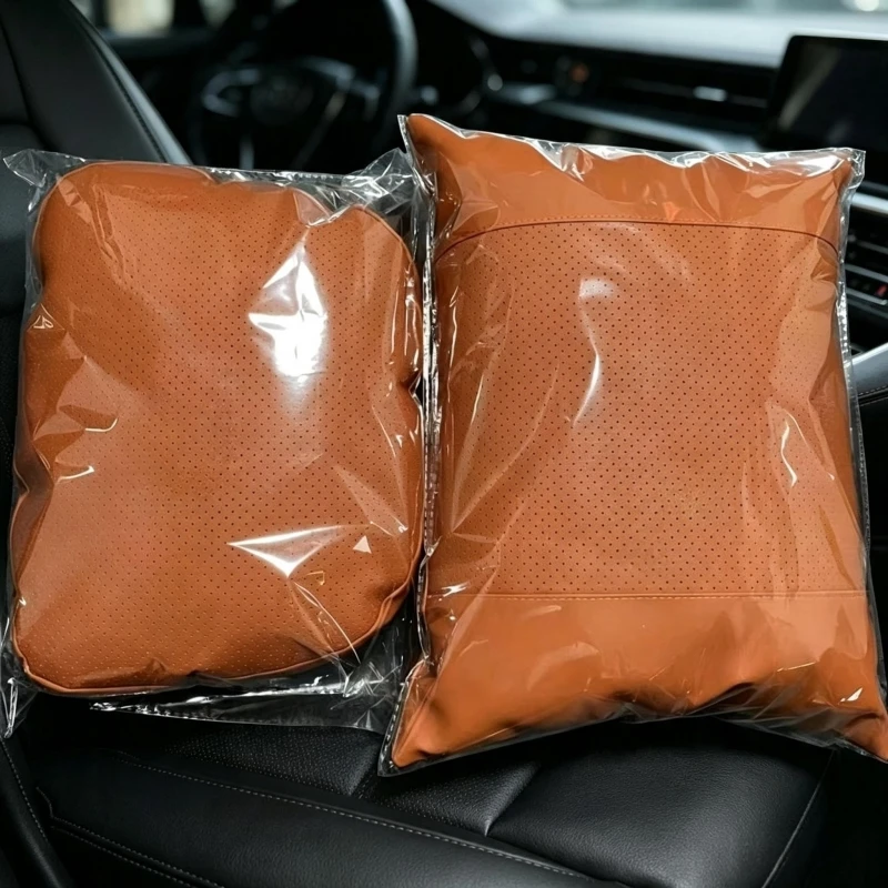 Headrest Lumbar Cushion Breathable Faux Leather Mesh Auto Seat Driving Relieve Fatigue Ergonomic Universal Support Comfort Pad