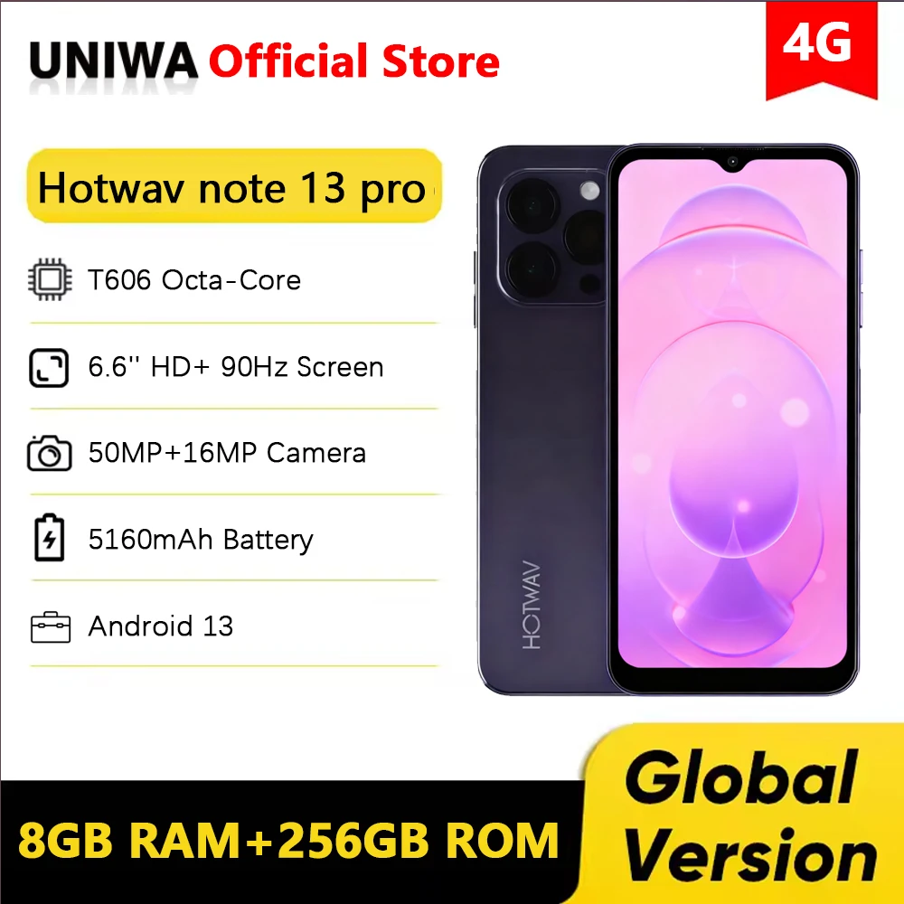 HOTWAV Note 13 Pro 4G Smartphone Ultra Thin 6.6Inch HD Octa Core 16GB+256GB Android 13 Mobile Phone 50MP 5160mAh 18W Fast Charge