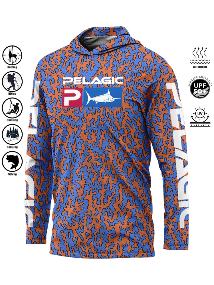 

PELAGIC Summer Men's Sun Protection Long Sleeve Hooded Fishing Clothing Outdoor Sports Fishing Hiking Camping Thin Hoodie