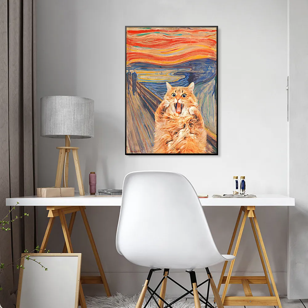 Funny Frightened Cat Canvas Art Anime Poster Modern Cute Abstract Kitten Wall Painting  for Bedroom Living Room Decor