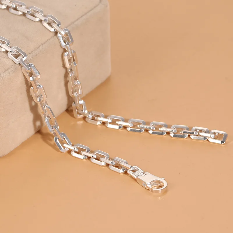 925 sterling silver k-styleelegant square buckle collarbone corner chain men's and women's trendy ins cold style stylish jewelry