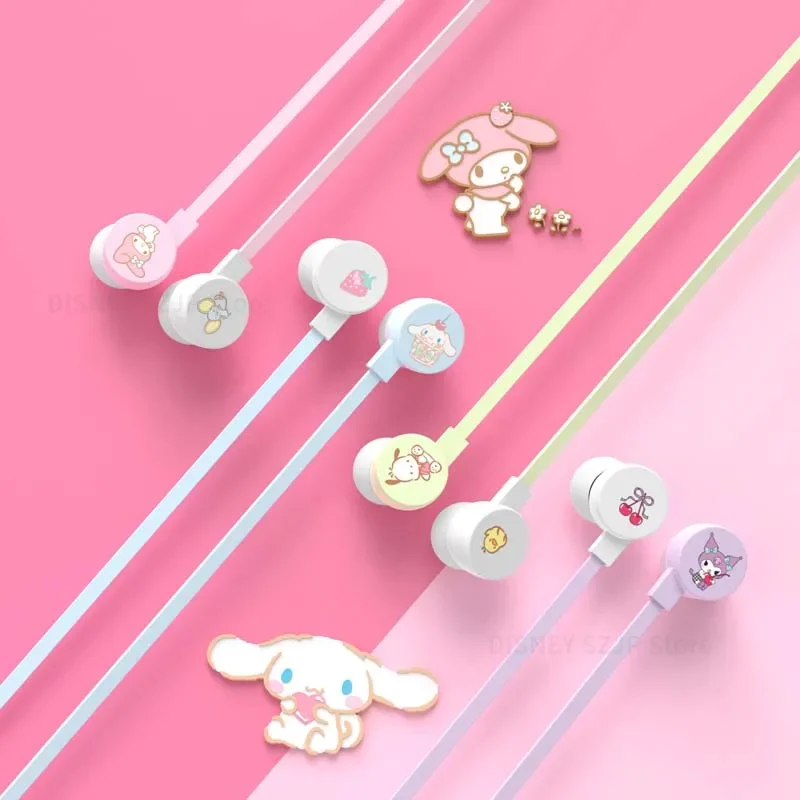 Sanrio-auriculares intrauditivos con cable My Melody, cascos deportivos de música, Kuromi Cinnamoroll, Kawaii, para videojuegos, Pochacco, regalos para niñas