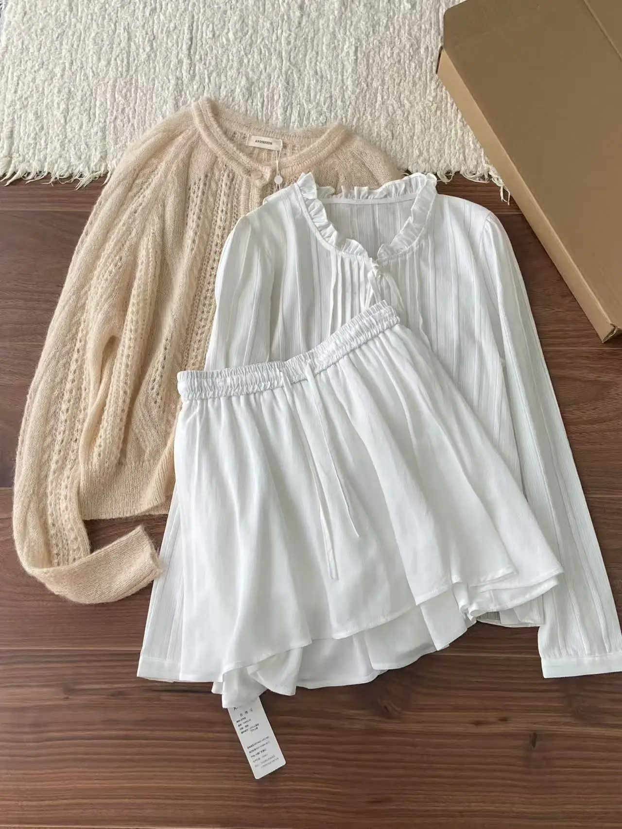 

Korean Style Clean Lace Shirt Set Oversize Cotton Long Sleeve Women's Cardigan Easy Care Spring Fashion Ladies' Blouse