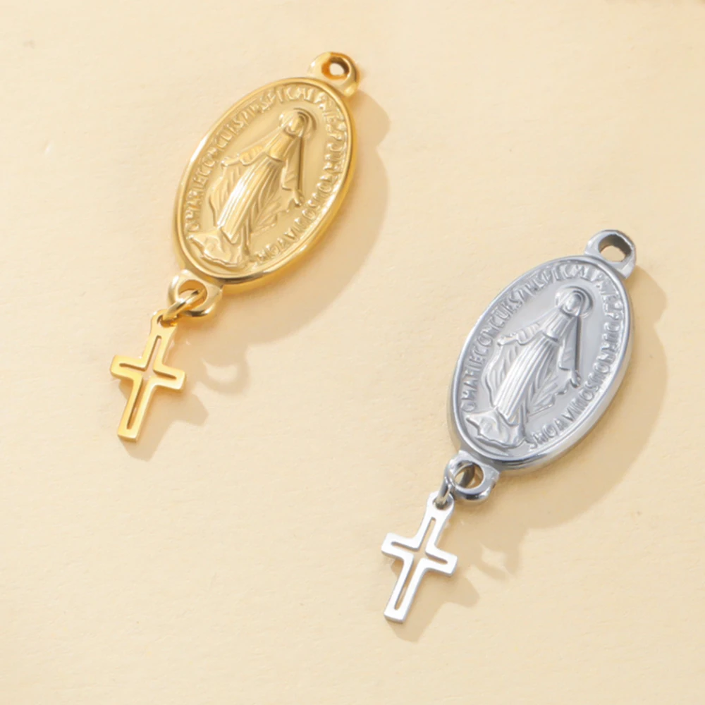 3 Stück wundersame Medaille, katholische Jungfrau Maria, Anhänger mit Kreuz, böser Augenschutz, Charm für religiöse DIY-Halskette, Armband – Detail 6